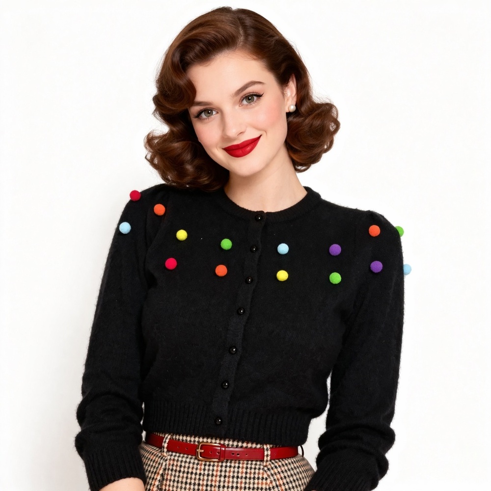 Modcloth x Collectif Black Pompom Cardigan Sweater
